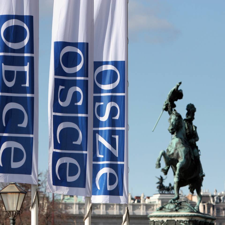 flags outside osce headquarters in Vienna
